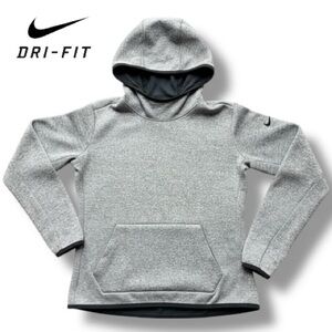 Nike Women's Dri-fit Fleece Pullover Hoodie Gray Hooded Thumbhole Top | Size S